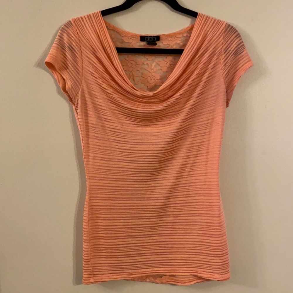 🌼 Sheer Coral Top with Lace Backing Size L Juniors